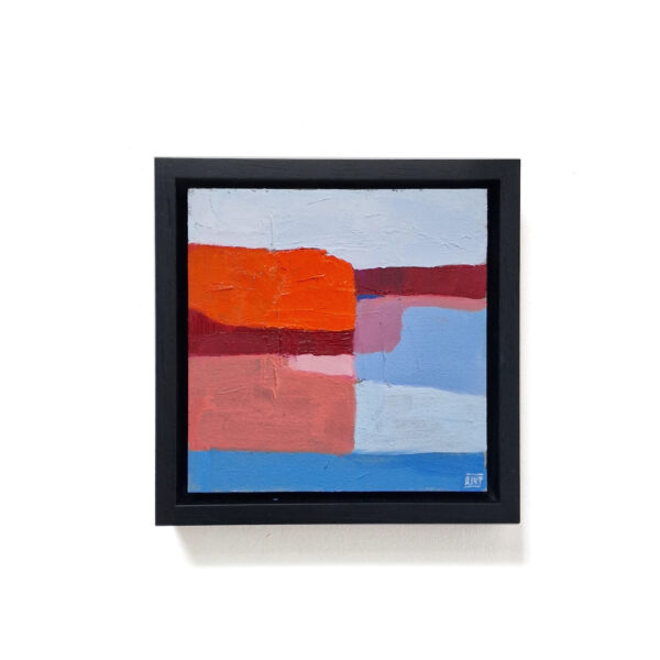abstract olieverf schilderij rood met blauw – kunstwerk van rixt art | creatieve kunst soest (regio Utrecht, workshops bilthoven)
